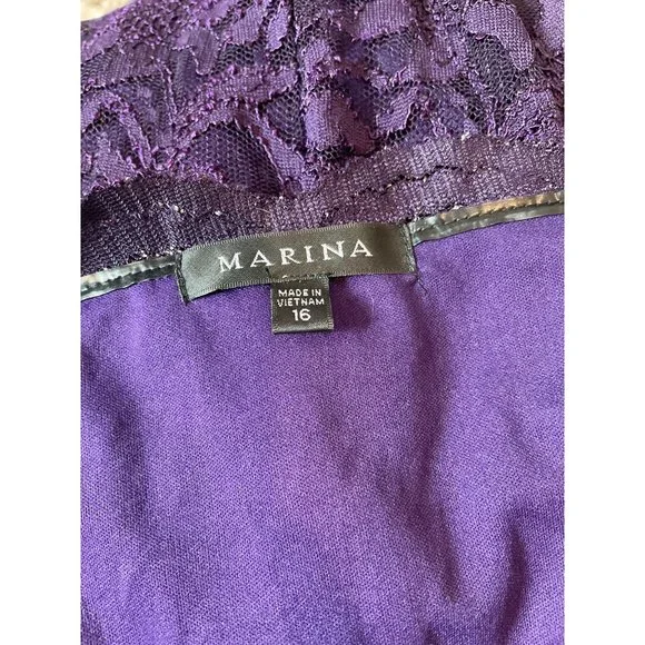 NWT Marina Purple Ombre Lace Detail Evening Formal Gown